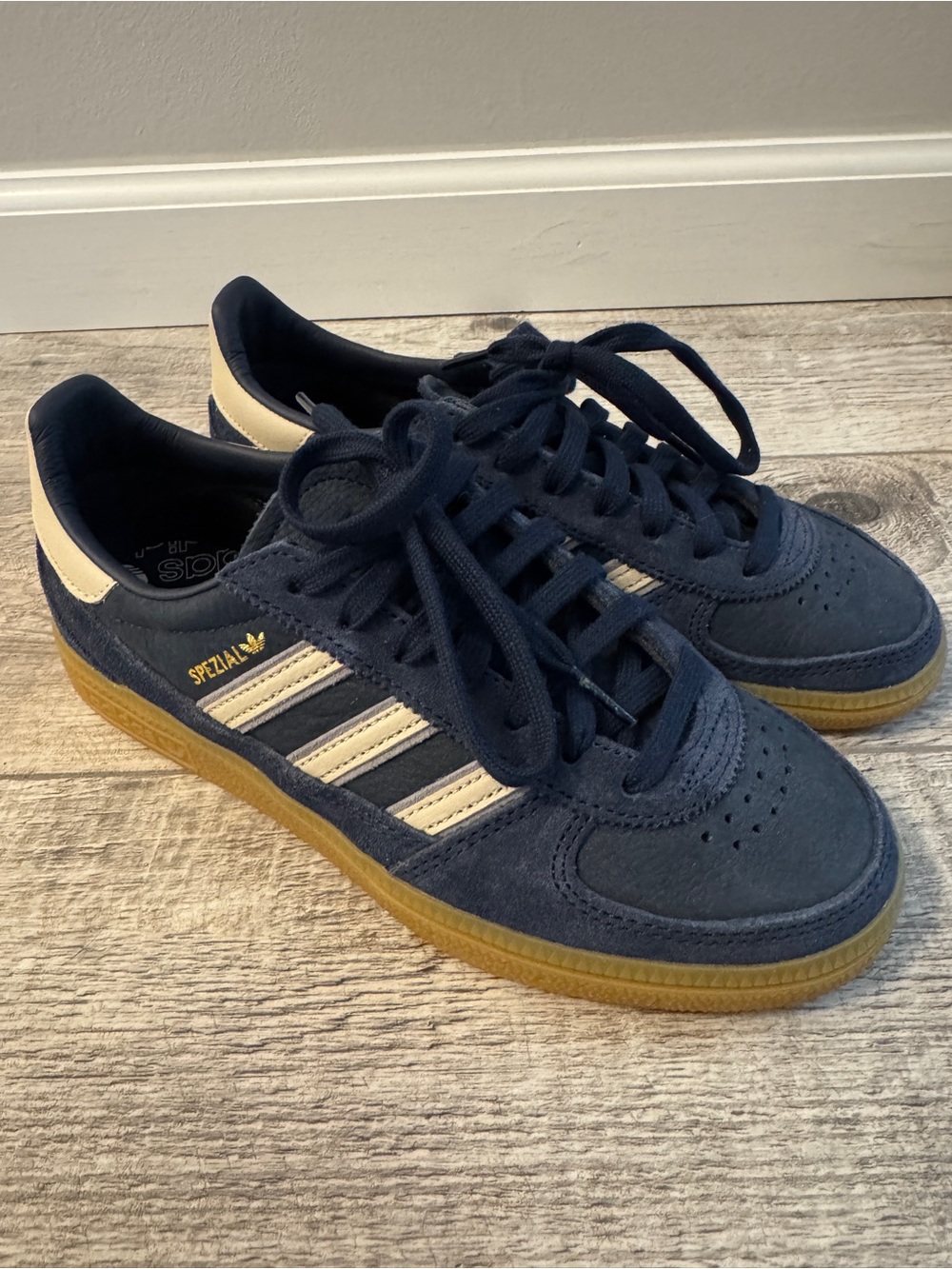 adidas Navy Suede Spezial Sneakers with Cream Stripes
